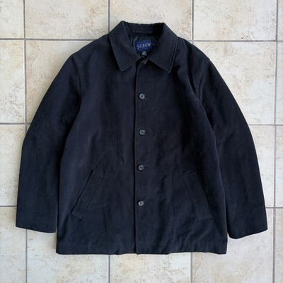 #ad Vtg J Crew Chore Jacket Mens Medium Black Cotton Twill Button Up Coat Quilted $49.99