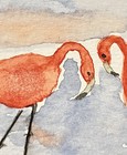 2 Flamingos Original Watercolor Art, Water bird, ACEO Art, Trade Cards — photo 2