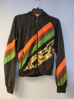 VTG L.A.M.B Gwen Stefani Rasta Stripe Gold Foil Chain Zip Hoodie Jacket Medium M