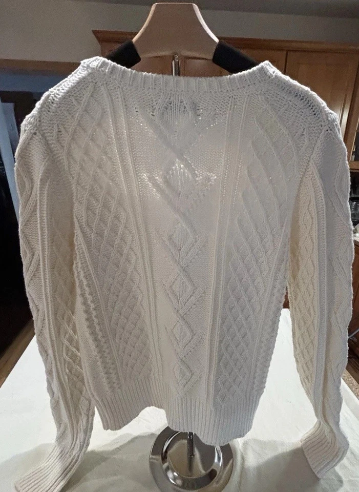 Bass Crewneck Fisherman Cable Knit Pullover Sweater 100% Cotton Size S Woman’s  - Image 2 of 4