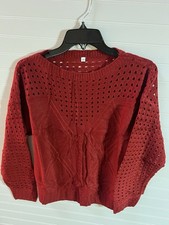 Womens Burgundy Knitted Pullover Off The Shoulder Sweater Size Medium