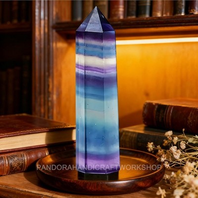 Rainbow Fluorite Crystal Tower Point Healing Crystal Obelisk Gemstone Tower Wand