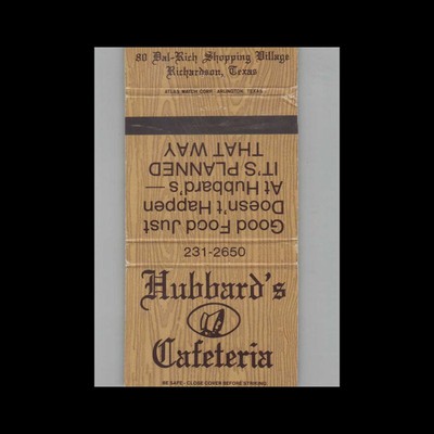 Matchbook Cover Hubbard's Cafeteria Richardson TX