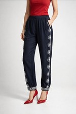 Johnny Was Workshop Ciro Jogger Pants Black Embroidery Elastic Waist Size XL