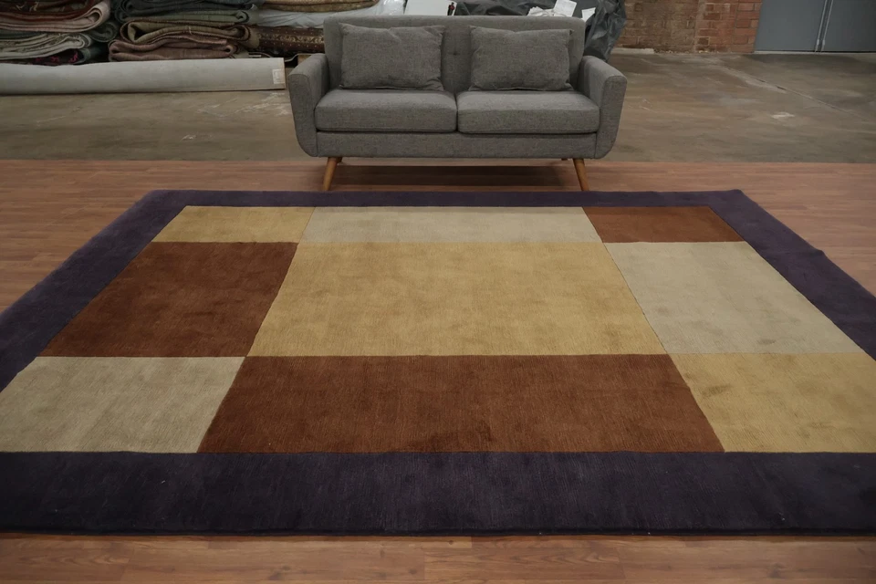 Tapete de retalhos neutro sofisticado nepalês feito à mão tamanho quarto tapete 8x10 - Imagem 3 de 4