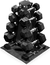 Balancefrom Rubber Coated Hex Dumbbell Weight Set with Storage Rack, 100LB or 15