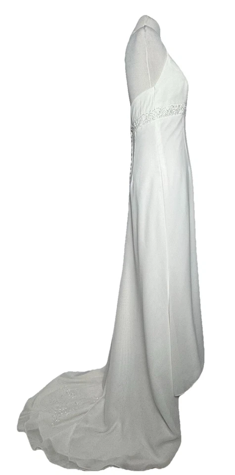 Vestido de Novia Mori Lee 6 Halter Cuello Cintura Imperio Marfil Simple Elegante Tren Foto 4 de 4