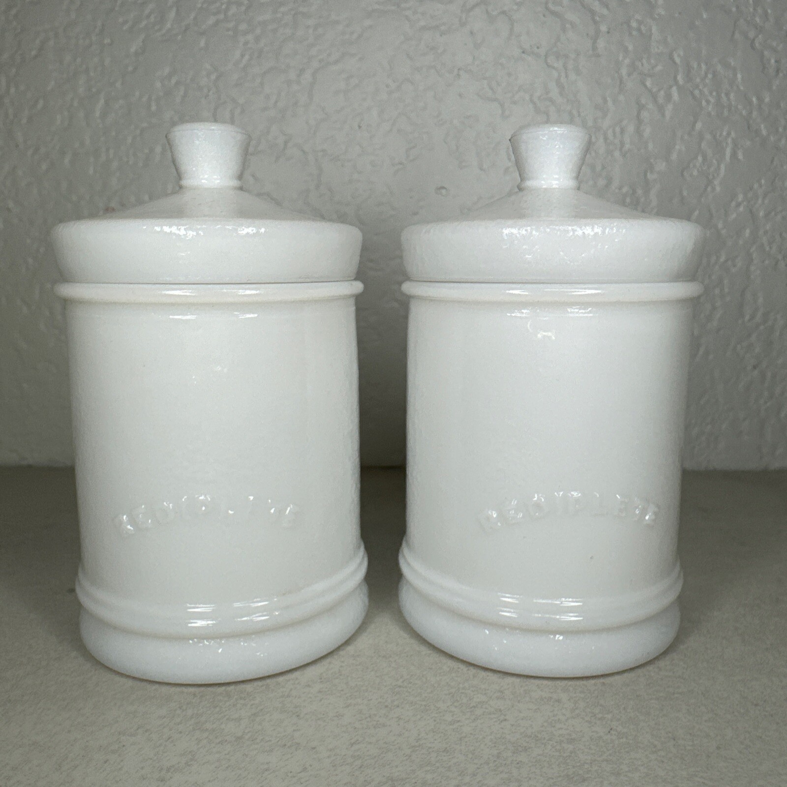(2)Vintage Merck & Co Sharp & Dohme Milk Glass Apothecary Medicine Jars