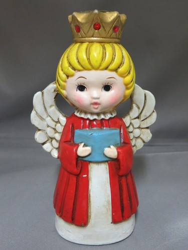 vintage red angel caroler paper mache crown candle holder