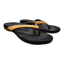 VIONIC Selena Orthaheel Tan Calf Hair Flip Flops Thong Sandals Shoe Black 7 Boho