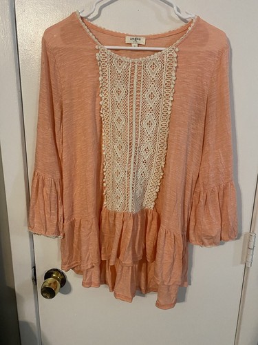 Beautiful Umgee Prairie Cottage Core Prairie Boho Peachy Blouse Small