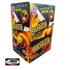 Sonrics Rockaleta Lollipops Gum Center display 30 pops on box 1-Lb 9-oz box