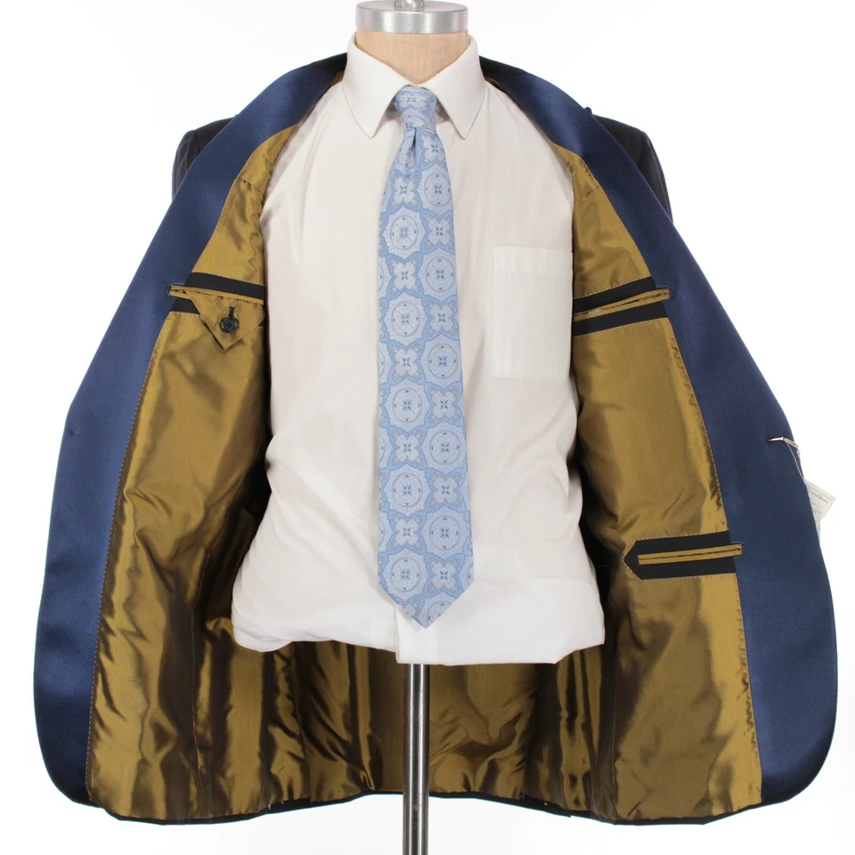 Rubinacci NWT 100% Wool Tuxedo Size 52 US 42R in Navy w/ Blue Lapel/Side Stripe - Image 3 of 4