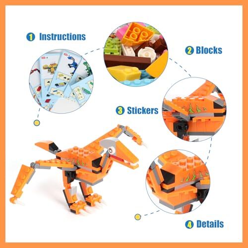 Dinosaur Building Blocks, Dinosaur Toys，Creative DIY Construction Toys