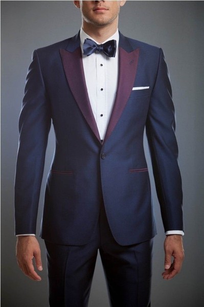Herren Blau Anzug Designer BräUtigam Hochzeit Lila Revers Smoking (Mantel +-image