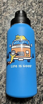 LIFE IS GOOD 32 oz Stainless Steel Water Bottle ROAD TRIP Van Jake & Rocket Blue