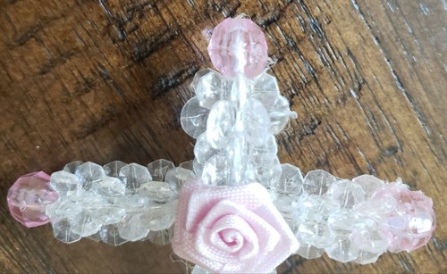 HAND MADE CRYSTAL CLEAR BEAD CROSS Pin Brooch Pink ROSE - NEW Vintage - Picture 4 of 8