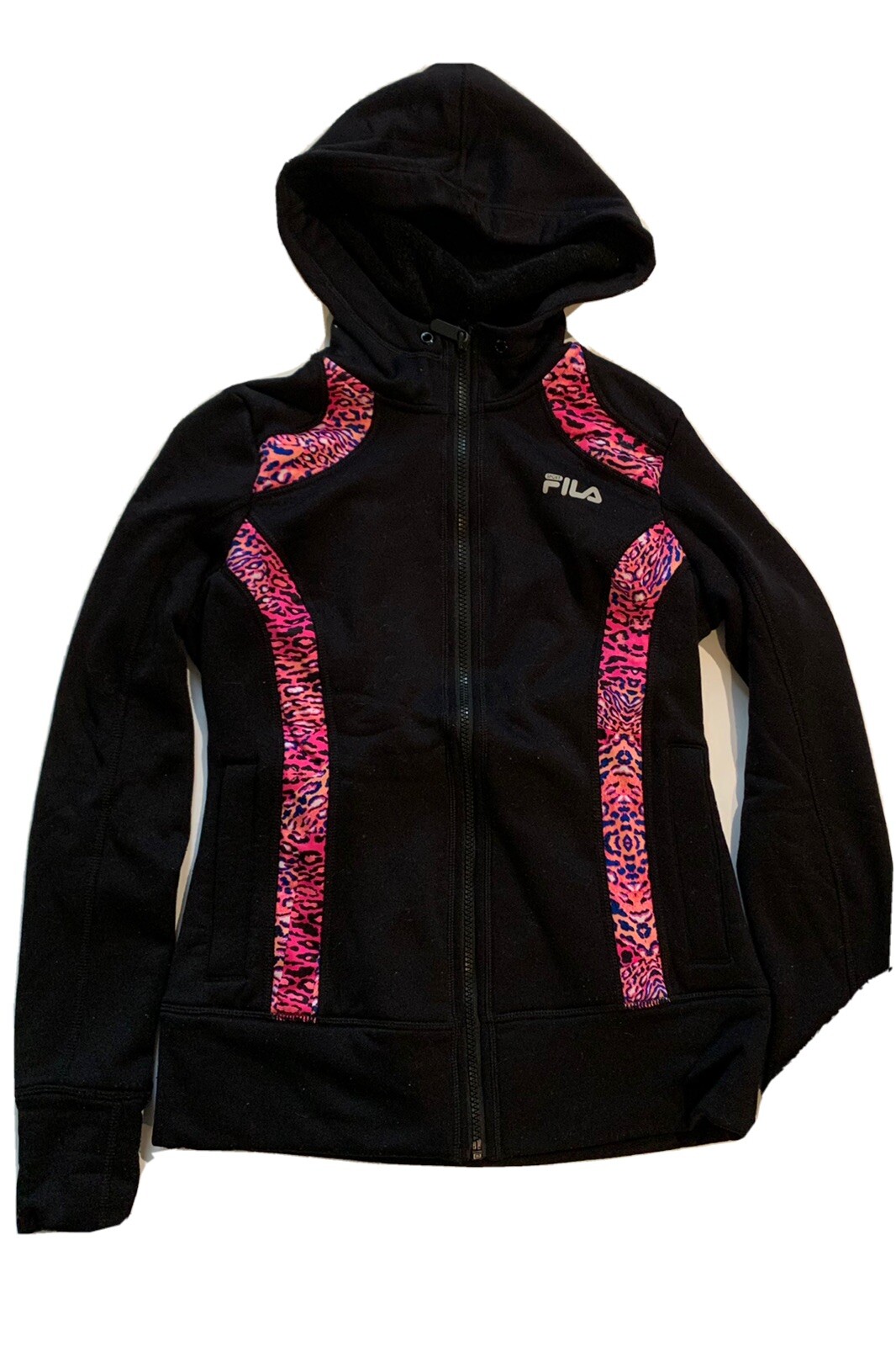 Felpa con cappuccio e zip Fila rosa e nera Junior XS