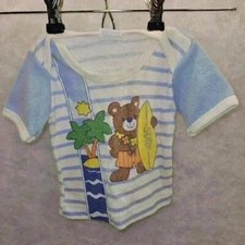 0-6mo TShirt With Surfing Bear Blue White Vintage Kids Dolls Or Stuffed Animals