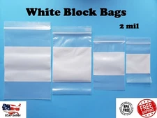 2Mil White Block Top Lock Seal Bags Writable Reclosable Zip Plastic Parts Bag