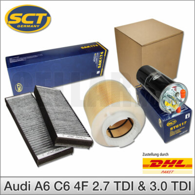 für Audi A6 C6 4F 2.7 & 3.0 TDI | 3-tlg Inspektionspaket Filterset Filterkit SCT