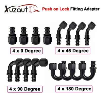 4 x 6AN 8AN 10AN Push Lock Hose Fitting 0° 45° 90° 180° Degree for NBR Fuel Line