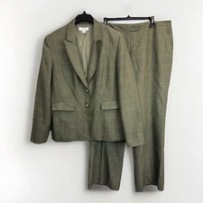 Travis Ayers Dress Barn Pant Suit Women’s 16 Blazer Jacket Trousers Olive Plaid