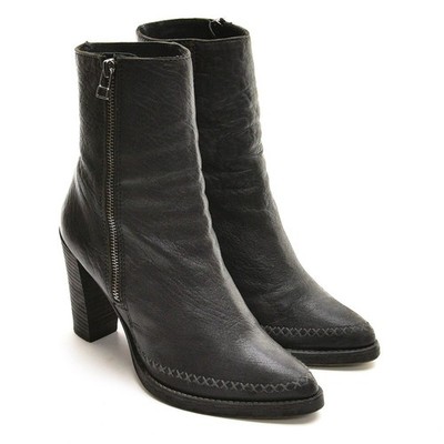 Womens Free Free People Heeled Zip Ankle Boots 38 / 8 Black Leather Bootie Shoes