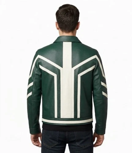 Mens Green Leather Racing Jacket Motorcycle Cafe Racer Vintage Custom Style image 2