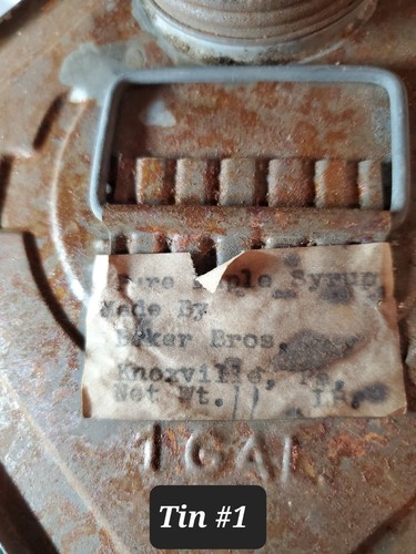 Due lattine di latta sciroppo d'acero da 1 gallone vintage di Baker Bros. - Foto 2 di 17
