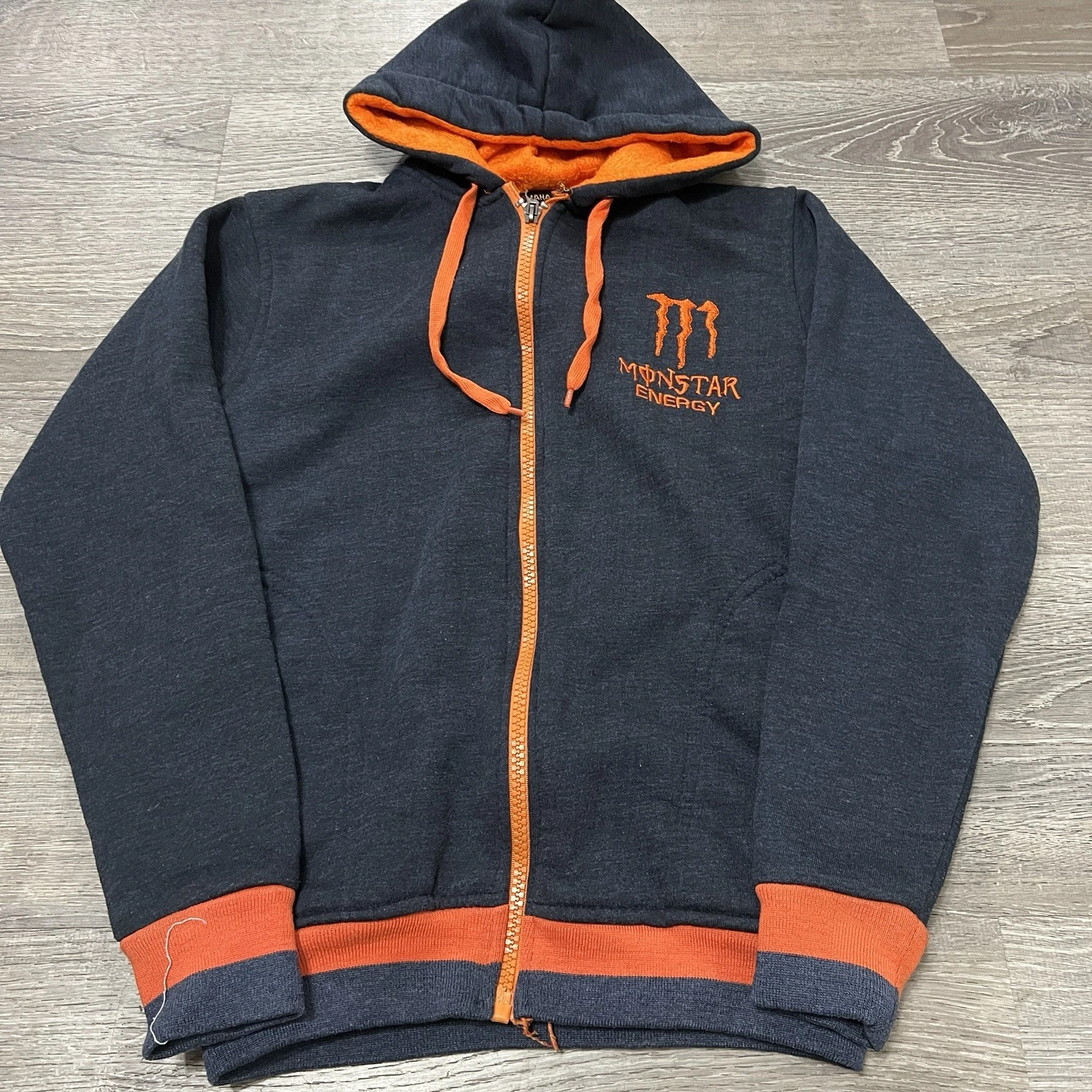Y2K Grey/orange Embroidered Monster Energy Zip Up Hoodie, Youth XXL (fits Small)