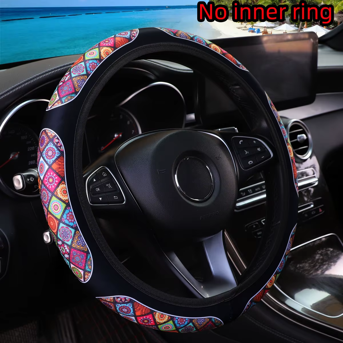 Women'S Cow Checkered Sunflower Cherry Blossom Steering Wheel Cover 38CM Fabric