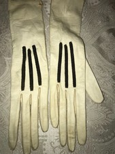 Antique/Vintage XS Leather Gloves - White w/Black Accent/Trim - 2 Snaps Closure