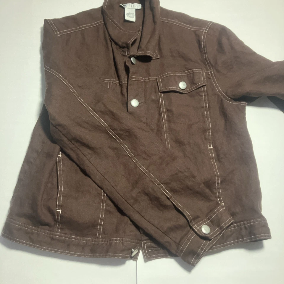 Blazer chaqueta de lino marrón para mujer Carole Little talla L Foto 4 de 4