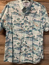 IZOD Saltwater Shirt Mens XL Blue Dockside Hawaiian Aloha Cool Button Up
