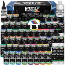 48-Color Ready to Pour Acrylic Pouring Paint Set - Silicone Oil & Gloss Medium