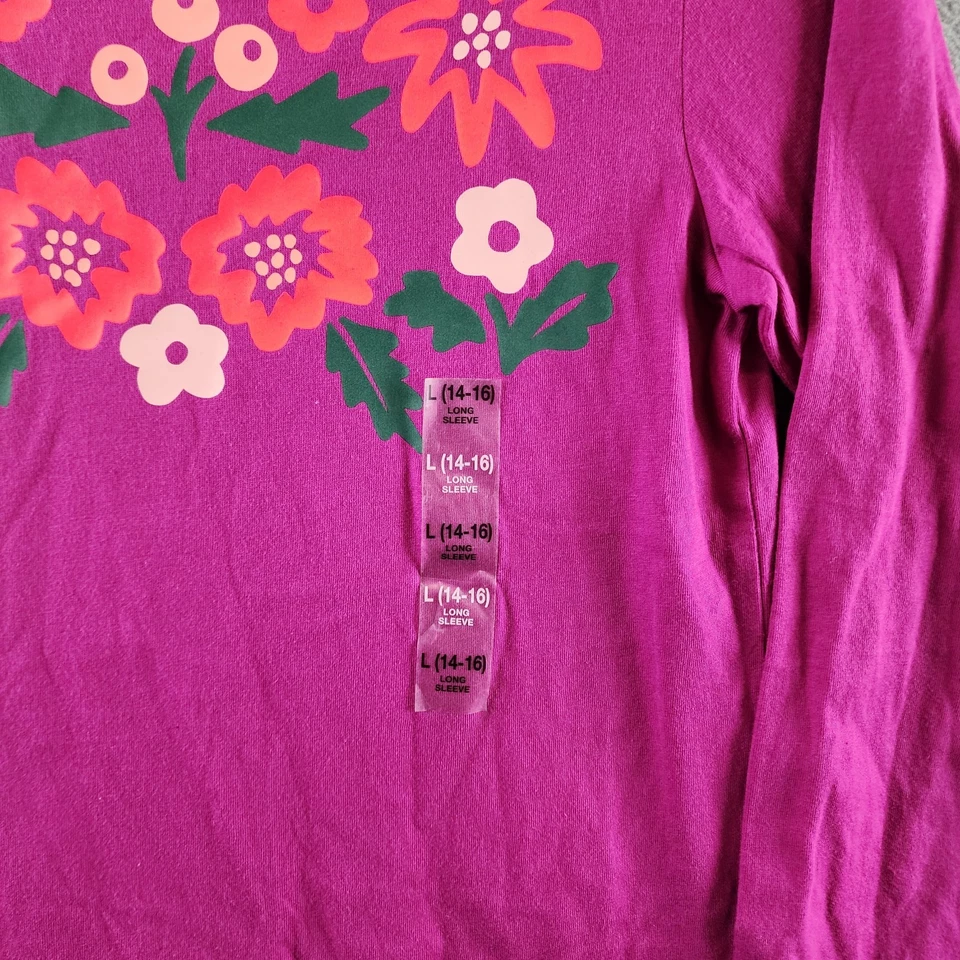 Epic Threads Floral Print Long Sleeve Top Girls L 14/16 Purple Multi Crew Neck - Image 4 of 4