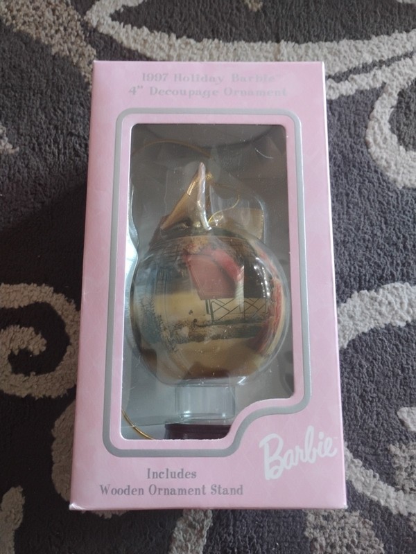 Mattel 1997 Barbie Decoupage Christmas Ornament 35th Anniversary In Box W/ Stand