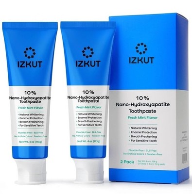 10% Nano Hydroxyapatite Toothpaste Fluoride Free Natural Whitening 2 Pack Sealed
