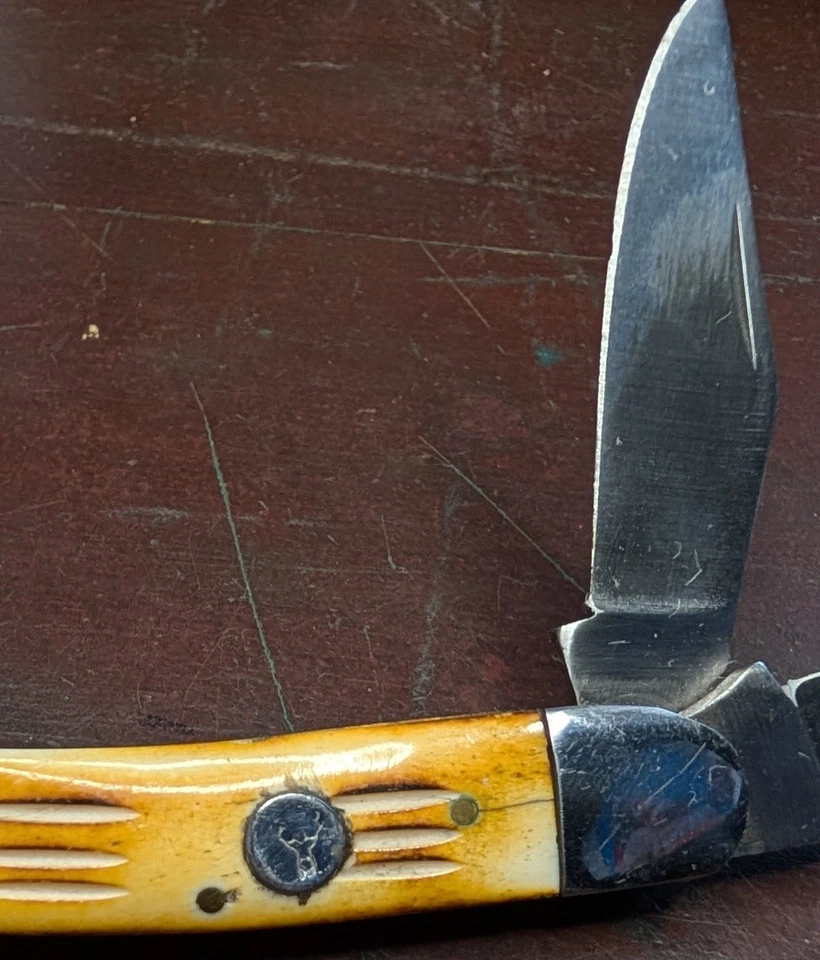 Cuchillo de bolsillo de acero de 3,75" de 2 hojas hechas a mano con cubiertos de cola blanca Foto 2 de 4