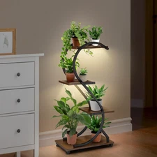 Plant Stand Indoor with Grow Lights, 4 Tiered Metal Plant S Shape-Natural Light