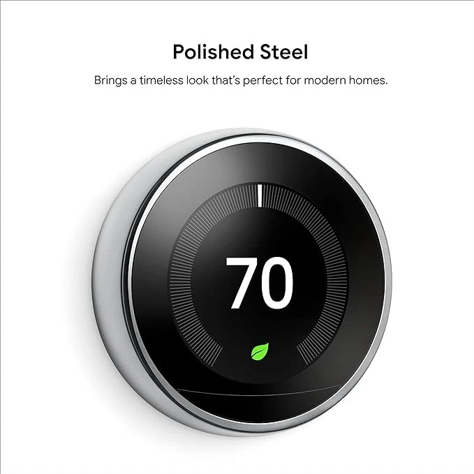 Google Nest Learning Thermostat Programmable Smart 3rd T3019US - Polished Steel - Image 4 of 4