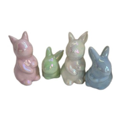Easter Spring Iridescent BUNNY RABBIT Figures Decorations 4 Transpac 