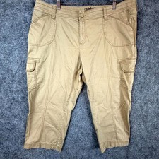 Faded Glory Capri Pants Womens 18 Khaki Hiking High Rise Cargo Pockets Cropped