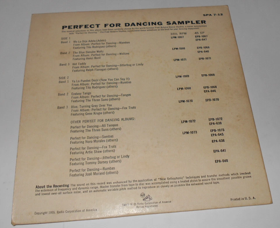 RCA Victor SPA 7-12 Perfect For Dancing Sampler Various Artist 45 RPM Canadian - Image 2 of 4