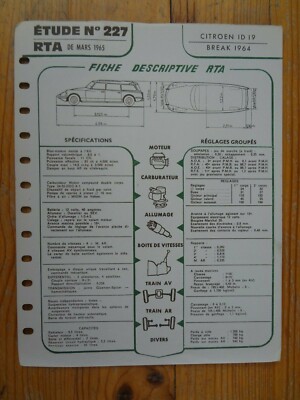 Datenblatt Beschreibung RTA - Citroën ID 19 Break 1964 - Studie Nr. 227 - DS