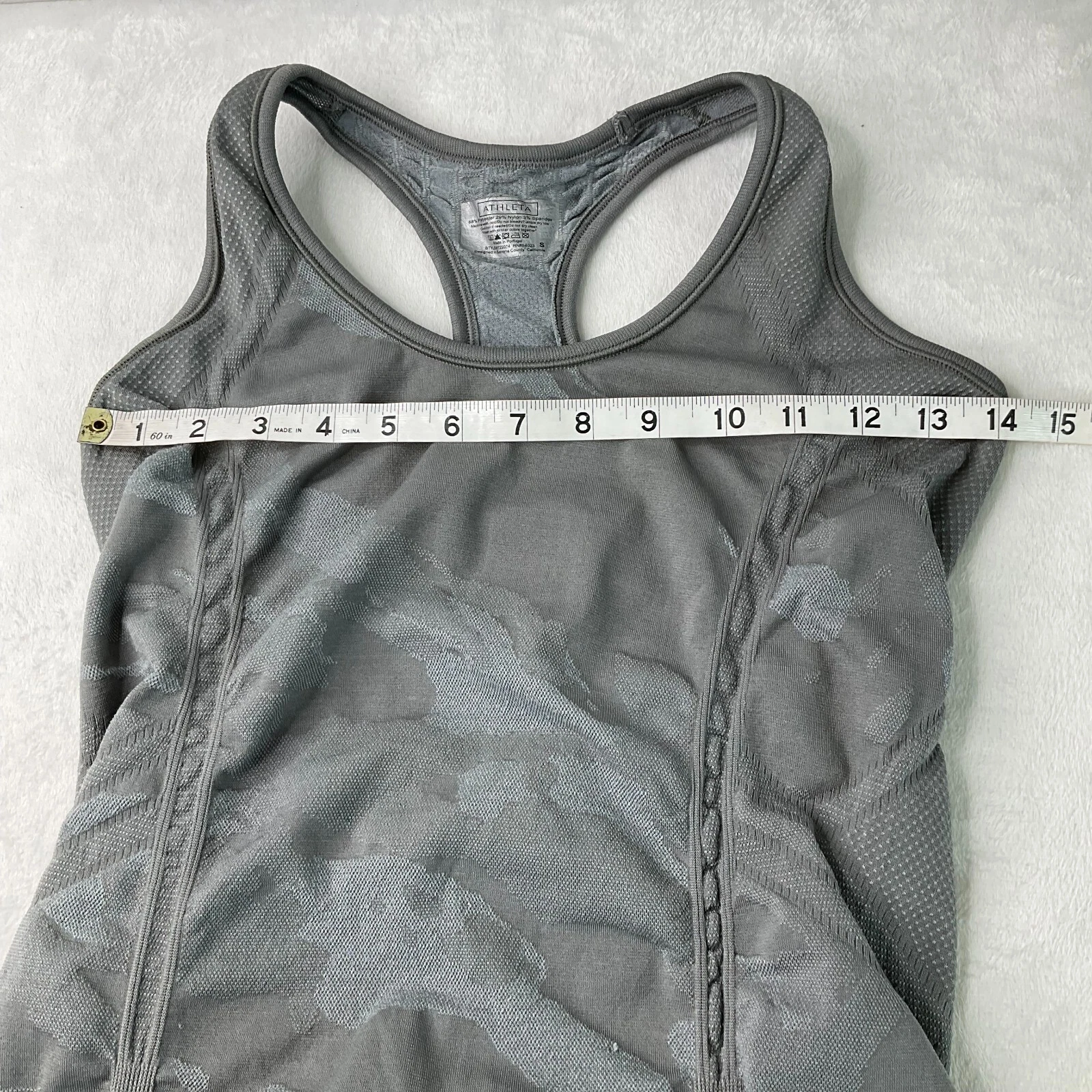 athleta top active fastest track camo cobblestone racerback shirt