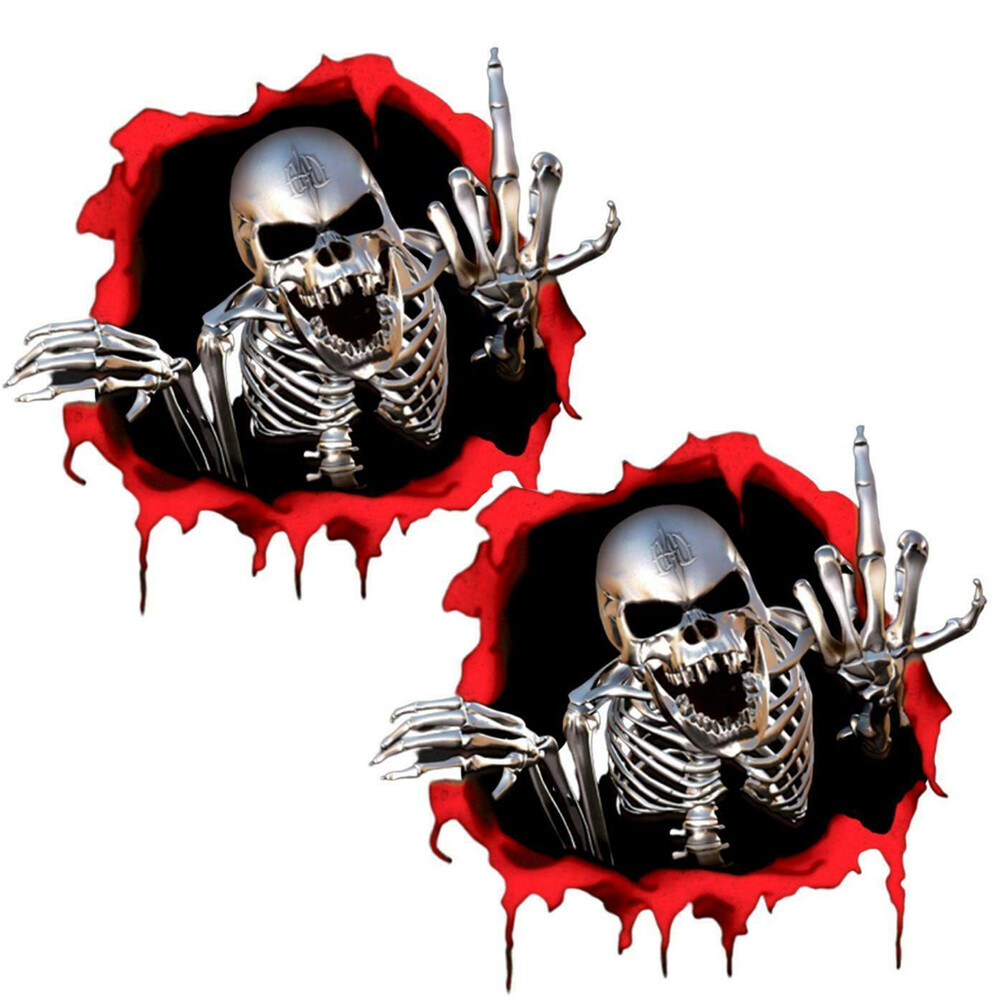 2PCS 3D Metal Skeleton Skull Decal Car Badge Emblem Stickers Decor Accessories