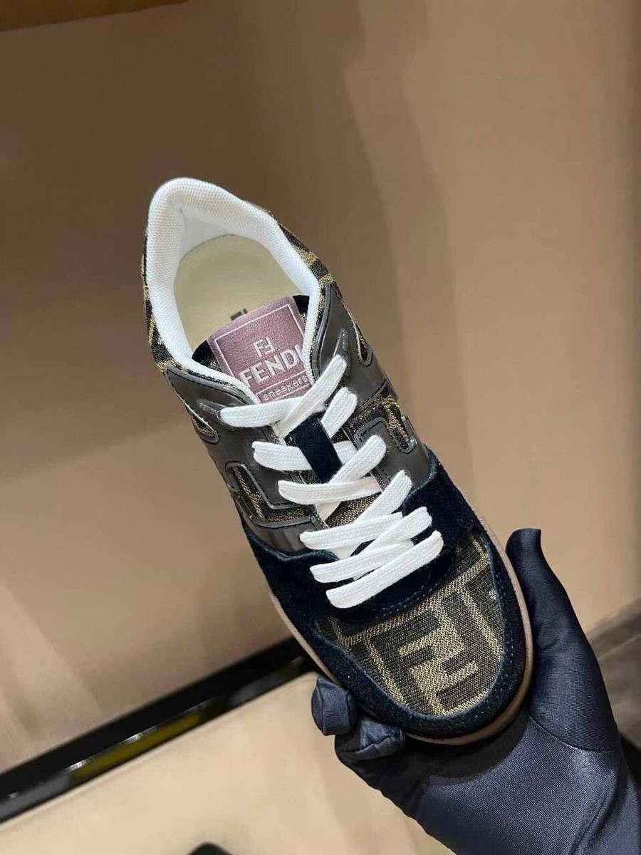 Fendi Match Sneakers. Brown FF jacquard and black suede Fendi Match Sneakers. Brown FF jacquard and black suede