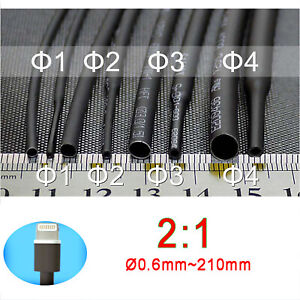 Heat Shrink Tubing 2:1 noir 9.5 mm 1 m Heatshrink Tube Manches Wrap Câble Flex